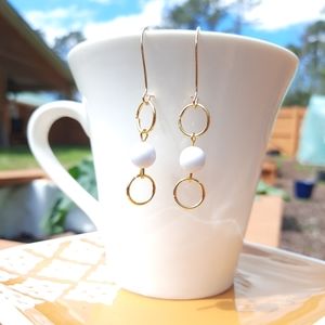 White Howlite Stone Circle Dangle Earrings